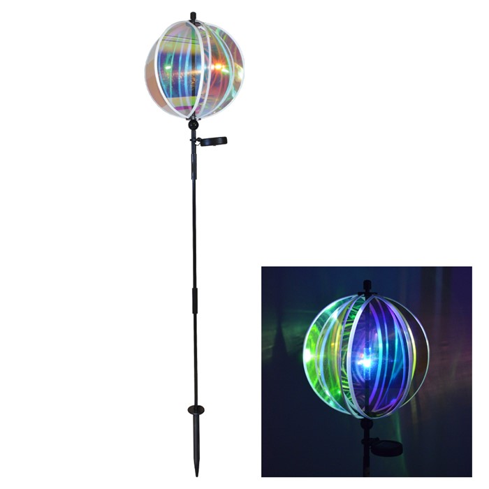 11" Iridescent Gazing Ball Spinner With Solar Light